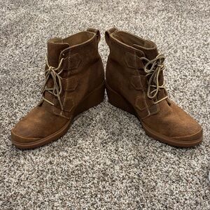 Sorel Brown Lace-Up Wedge Boots